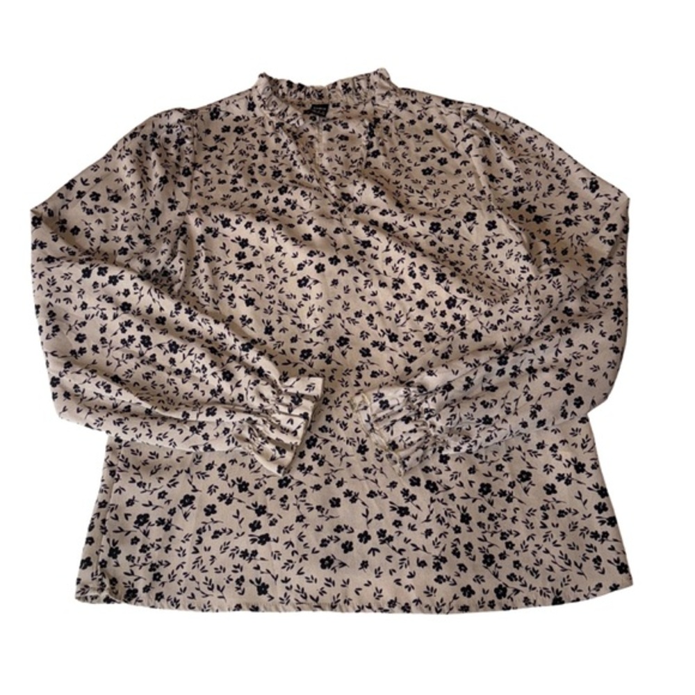 SHEIN Floral Print Blouse - Cream and Black